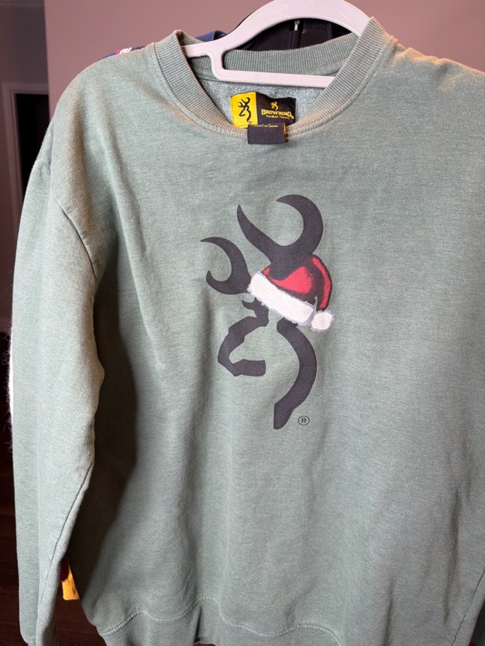 Browning Olive Green Crewneck Sweatshirt with Red Santa Hat Logo